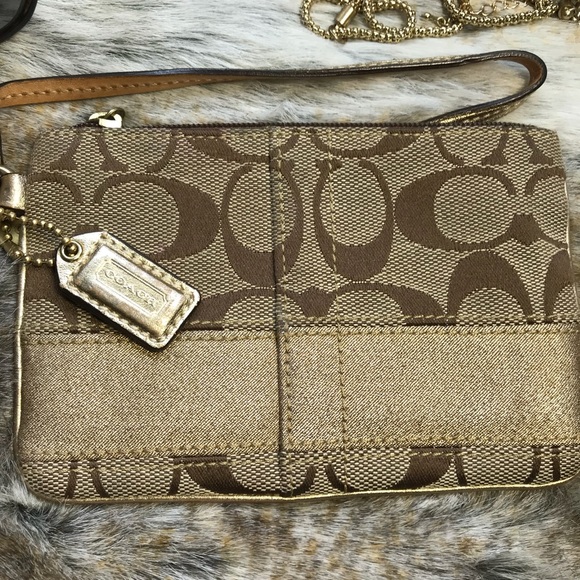 Coach Signature C with Gold Stripe Wristlet - Picture 2 of 5